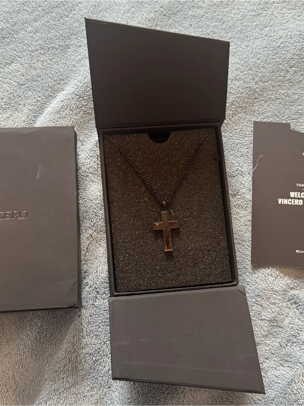 Vincero Collective Stone Cross Necklace - Large - Matte Black Stealth - $149 Ret